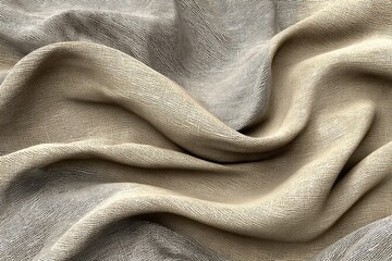 Poster - Close-up of a luxurious and elegantly draped beige fabric with a textured surface, showcasing the intricate weave and subtle variations in tone and shadow, creating a soft.
