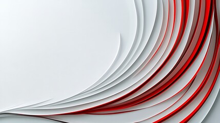 Minimal abstract composition with curved ultra-thin red lines on a white to light gray gradient background. Clean and modern flat layout design suitable for web interface and digital presentations
