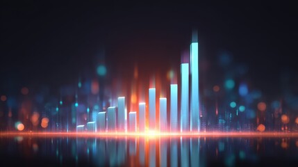 Aufkleber - Abstract data visualization with vibrant bars and glowing effects on a dark background.