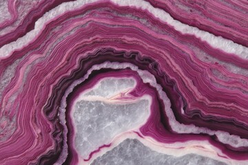 Poster - Striking close-up of a pink agate stone with natural bands, creating a mesmerizing abstract pattern and beautiful texture, reminiscent of geological formations.