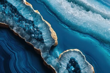 Poster - Close-up of a Geode Formation Featuring Crystalline Structures and Deep Blue Agate Banding, Showing Intricate Textures and Geological Beauty with Golden rims.