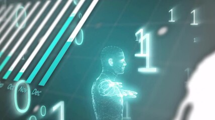 Poster - Faint chart bars initiating hologram fading while binary digits drifting and forming data interface