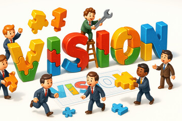 Poster - A collaborative effort builds vision as interlocking puzzle pieces and teamwork symbolize strategic planning and growth in business