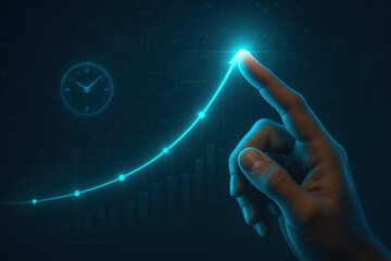 Poster - A close-up a guiding an upward glowing graph symbolizes progress growth and strategic success in business over time
