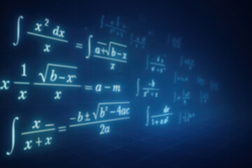 Poster - This digital artwork features glowing mathematical equations that symbolize complex problem-solving and analytical thinking essential for strategic business growth