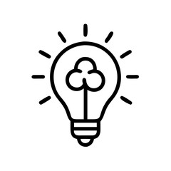 Poster - Outline drawing of a lightbulb with radiating lines and a trefoil shape inside the bulb design