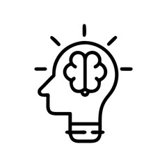 Poster - Head profile with a brain inside a lightbulb representing an innovative thought process going on inside 100
