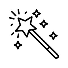 Poster - A magical wand with a star on top surrounded by smaller stars and sparkle effects in black outline