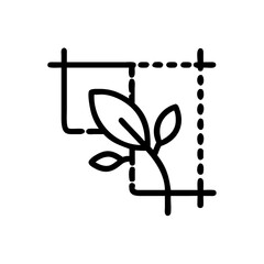 Poster - Outline drawing of a plant with leaves emerging from a dashed and solid line square shape design