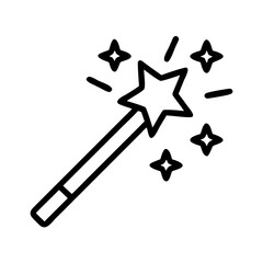 Poster - Outline drawing of a star tipped wand surrounded by sparkling stars on a white background design