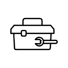 Poster - Outline drawing of a toolbox with a handle and a wrench resting on the side, simple design format