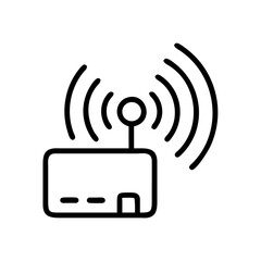 Poster - Depiction of a wireless device with antenna emitting signals in a minimalist style artwork design