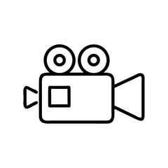 Poster - Simple outline drawing of a vintage movie camera with lens and viewfinder design element isolated  on white