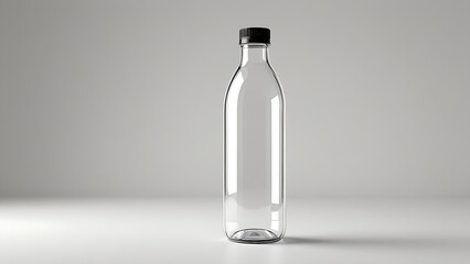 minimalist transparent plastic water bottle on white display pedestal background