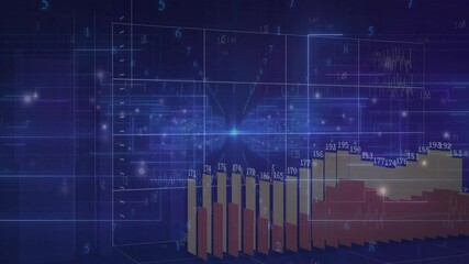 Poster - Bright node lighting triggers 3D grids emerging and data bars growing to show live data trends