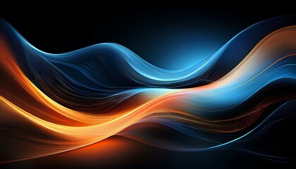 Aufkleber - abstract blue, orange fractal waves on black background