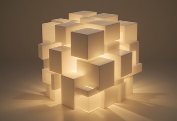 Poster - Abstract Cubes Design, Geometric Structure Creation, Light And Shadow Pattern, Modern Art Composition. Architectural Concept Visualization, 3d Rendering Image For Website Background, Poster Element,