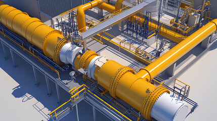 Poster - A series of pipes are shown in blue water. The pipes are connected to each other and are floating in the water. The image has a futuristic and industrial feel to it
