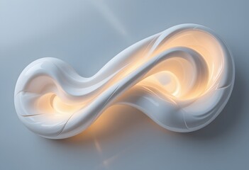 Poster - Abstract Form Sculpture, A Smooth Plastic Shape With Gentle Curves In Motion Under Soft Light. 3d Rendered Organic Shape, It Symbolizes Modern Design And Flow. This Sleek Form Suggests Future