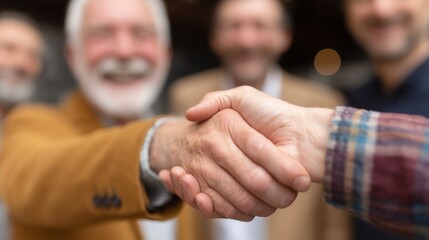 Fototapete - Business people engaging in a handshake during a corporate meeting in a modern office environment