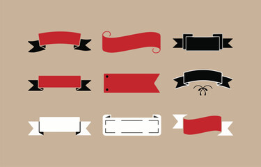 Poster - Assorted Ribbon Banner Vector Graphics in Red Black and White