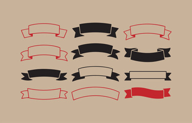 Poster - Collection of Nine Decorative Ribbon Banners in Black and Red