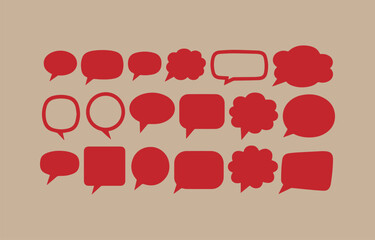 Poster - Collection of Red Speech Bubbles on Beige Background