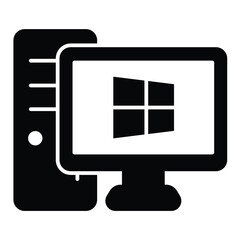 Fototapete - Personal computer with windows solid icon, windows pack concept. Vector graphics. Monitor and system unit, desktop sign on white background, style mobile or design.
