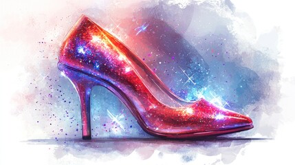 Poster - Sparkling High Heel Shoe with Galaxy Effect in Bright Colors
