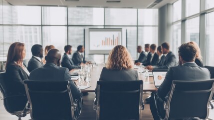 Poster - Business professionals analyze data trends during a corporate meeting in a modern conference room
