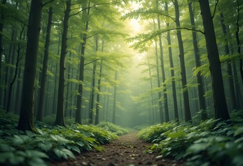 Poster - Gentle Forest Backdrop For Education. Soft Green Hues Create A Calming Nature Scene, Perfect For Teaching Materials About Our Environment. Consider This Serene Background For Promoting Nature