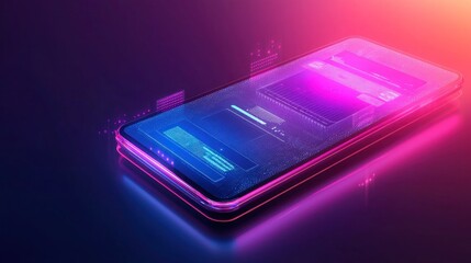 Poster - Futuristic Smartphone Display with Digital Interface and Colors