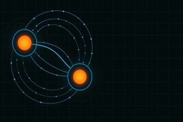 Poster - Digital Illustration of Two Connected Energy Nodes with Flowing Lines and Abstract Technology Background