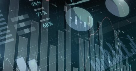 Poster - Upon opening bars rising gauge sliding line graphs sweeping text scrolling for analytics dashboard