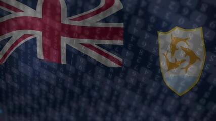 Poster - Virtual breeze causing Anguilla flag rippling while digits and code streaming, visualizing matrix