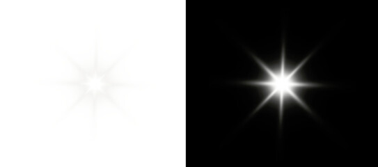 Wall Mural - png white sparkle with glow, flare and golden starburst light on transparent background, glitter shi