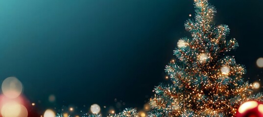 Wall Mural - teal christmas. elegant holiday season design with decorated christmas tree for. copy space.