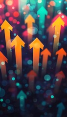 Wall Mural - upward arrows on a vibrant bokeh background, symbolizing progress, energy, and growth