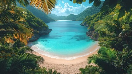 Wall Mural - secluded tropical beach on a lush paradise island