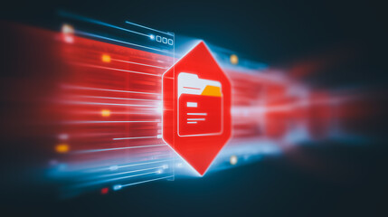 Poster - Digital Data Security: A striking image highlighting data protection, where digital folders are encased within an eye-catching red security shield.