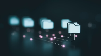 Aufkleber - Digital Data Synchronization: A visual representation of data synchronization, highlighting the seamless flow and connection of digital files within a sophisticated network.