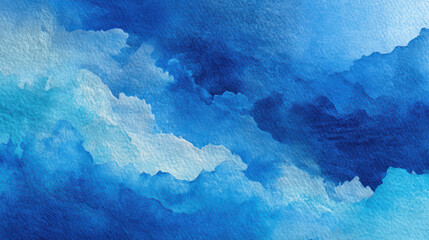 Poster - Vibrant watercolor painting showcases various shades of blue, creating serene and abstract cloud like pattern