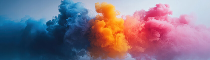 Poster - Vibrant clouds of blue, orange, and pink smoke blend seamlessly in dynamic, colorful display