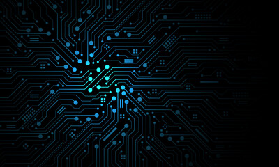 Leinwandbilder - Abstract blue circuit board technology connected lines electronics elements computer motherboard chip processor semiconductor digital on black background vector
