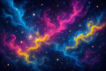 Wall Mural - space scene with colorful nebulas and glowing stars