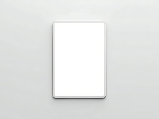 Wall Mural - A Sleek White Tablet With A Blank Screen Is Centered Vertically On A Light Gray Textured Background, Mockup, Technology, Digital, Device