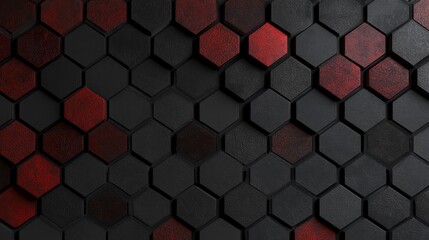 Poster - Stylish 3D Hexagon Pattern Design with Bold Red Accents on Black Background for Modern Textures
