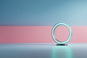 Poster - Minimalistic design of a glowing circular structure against a pastel background in a serene environment