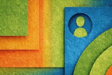 Poster - Colorful layered paper graphics create an abstract design featuring a user icon that symbolizes community and connection