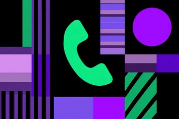 Poster - Vibrant abstract composition featuring a green phone icon on a dark background with colorful geometric shapes
